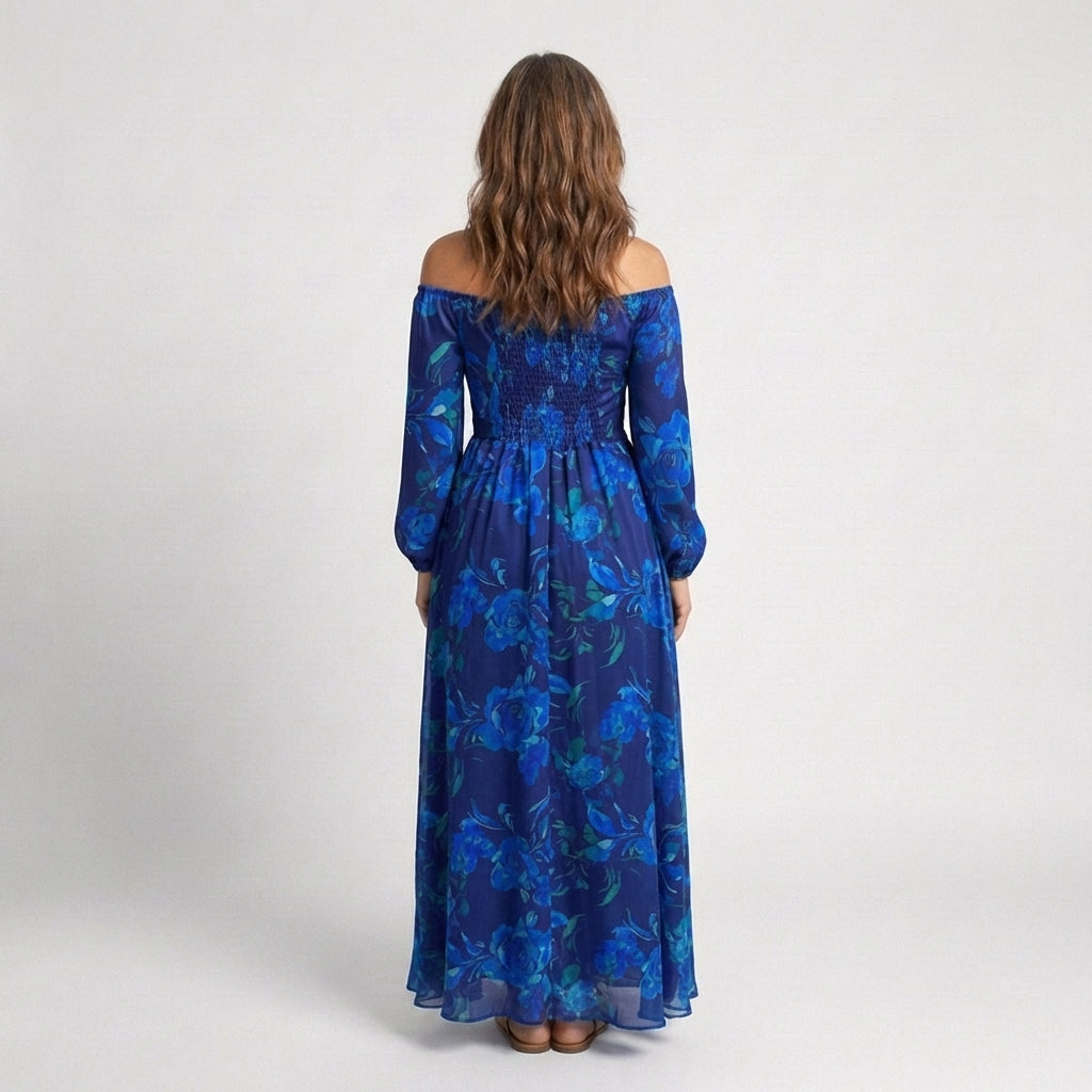 Aspen | Robe maxi florale à épaules dénudées