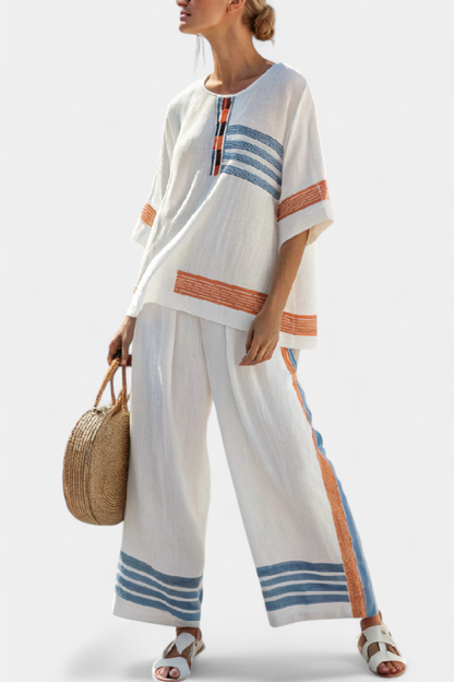 Marcellin | Haut et Pantalon Rayé Bleu-Orange Sophistiqué