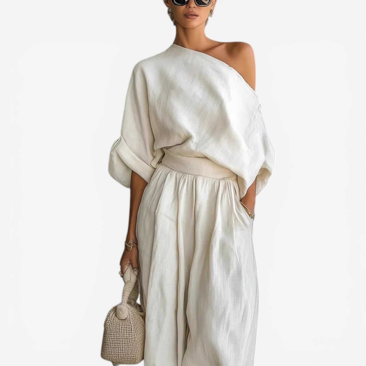 Jessica™ Robe complète en lin à épaule unique