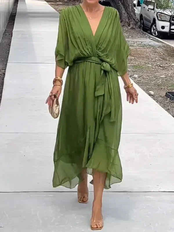 Avalon | Silk Mousseline Dress with V-Neckline