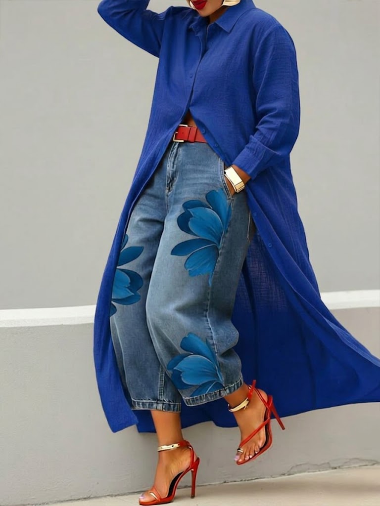 Daniella – Robe en Lin & Ensemble en Denim Floral