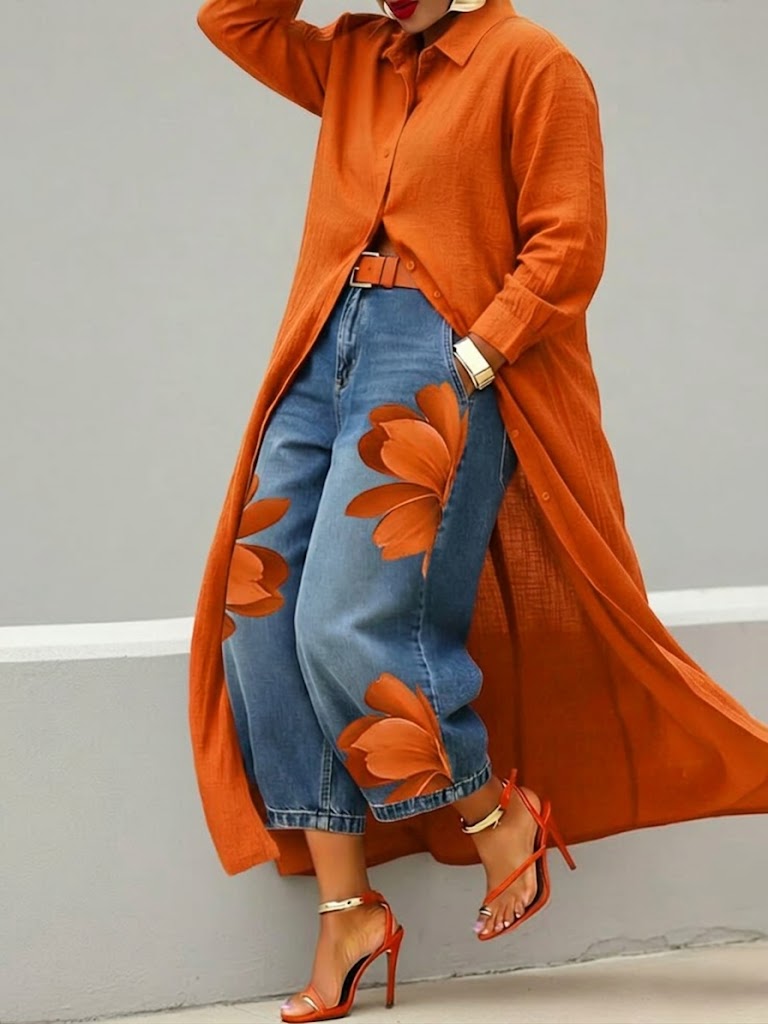 Daniella – Robe en Lin & Ensemble en Denim Floral
