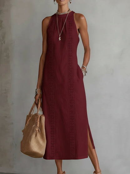 Jimena | Robe midi brodée à col mandarin décontracté