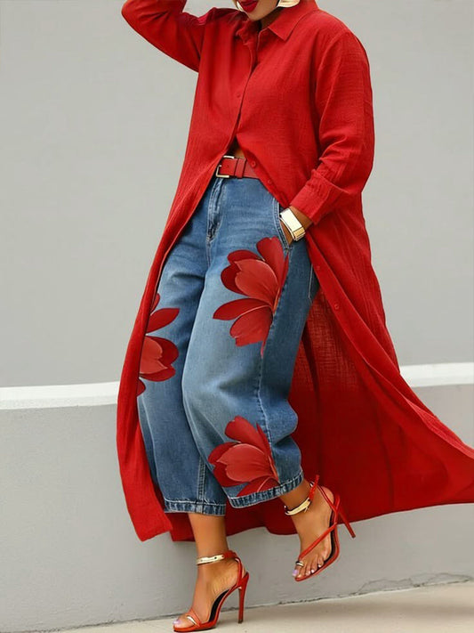 Daniella – Robe en Lin & Ensemble en Denim Floral