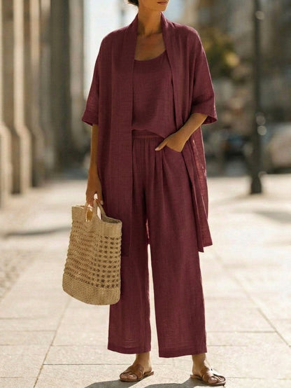 Elena | Ensemble Minimaliste en Coton et Lin en Trois Pièces