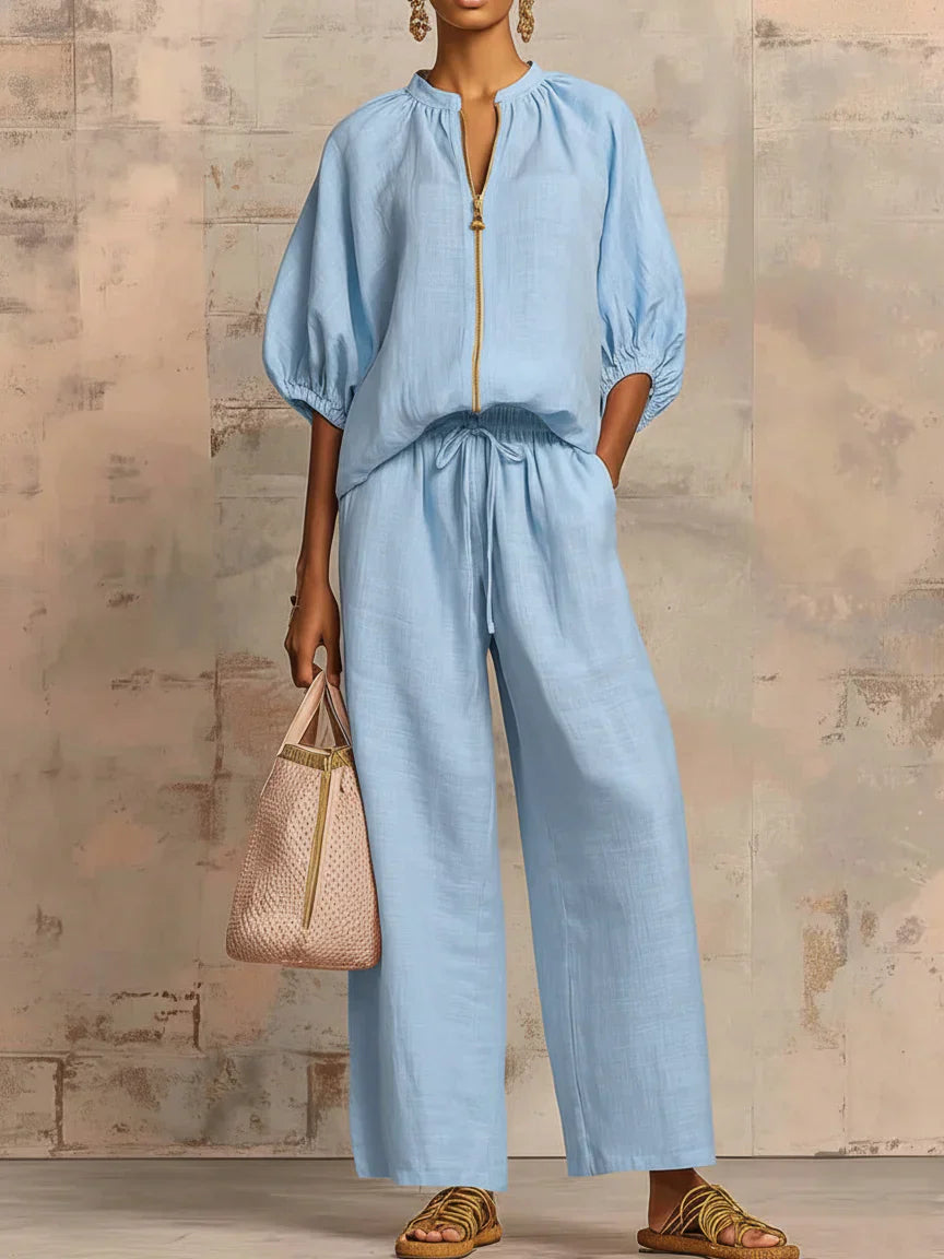 Alba | Ensemble de deux pièces : Chemise de style décontracté et pantalon à jambes larges